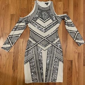 Express Sexy Cut Out Shoulder Sequin Dress
